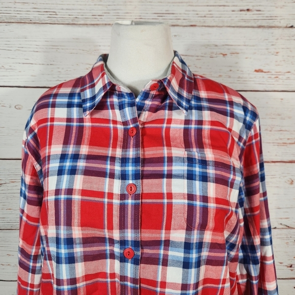 LL Bean Red Plaid Fleece Lined Flannel Size XL Petite - Picture 3 of 7